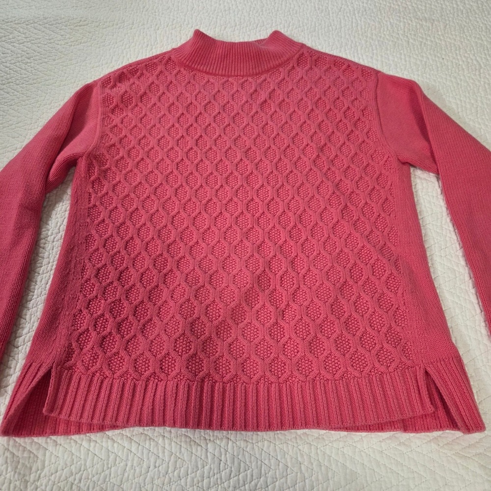 Talbots Pink Honeycomb Cable Knit Mock Neck Sweater Womens Small Petite Cotton